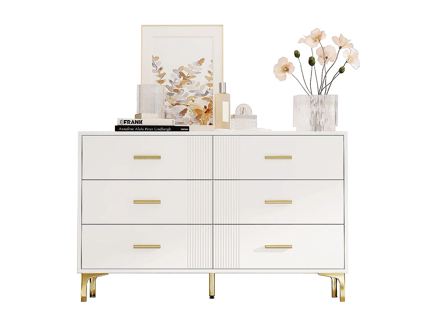 Commode blanc 6 tiroirs salon chambre H76 L120 P40 cm