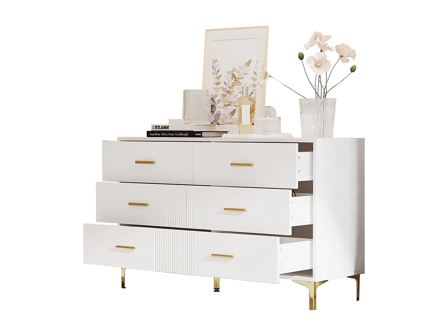 Commode blanc 6 tiroirs salon chambre H76 L120 P40 cm