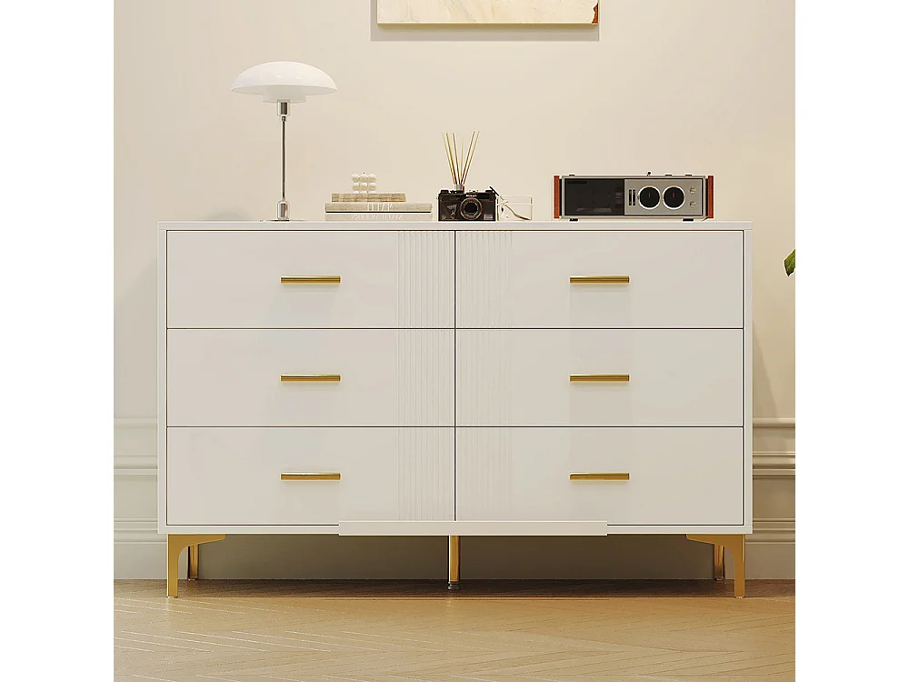 Commode blanc 6 tiroirs salon chambre H76 L120 P40 cm