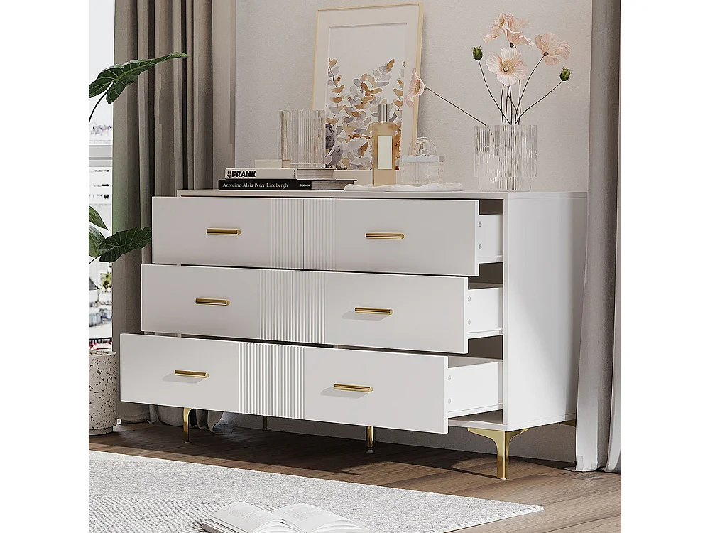 Commode blanc 6 tiroirs salon chambre H76 L120 P40 cm