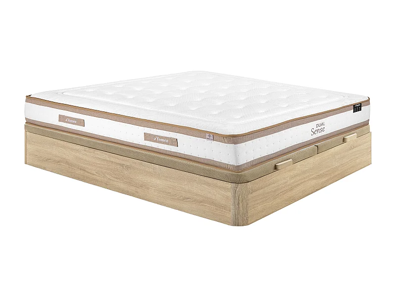 Ensemble 180 x 200 cm sommier coffre naturel clair + matelas hybride ressorts ensachés 7 zones et mousse à mémoire de forme ép.28cm - MEYANI de YSMÉE