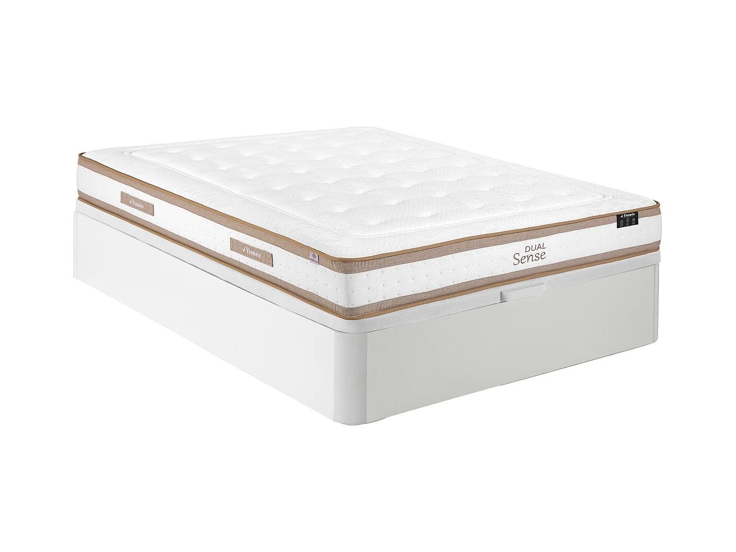 Ensemble 160 x 200 cm sommier coffre blanc + matelas hybride ressorts ensachés 7 zones et mousse à mémoire de forme ép.28cm - MEYANI de YSMÉE