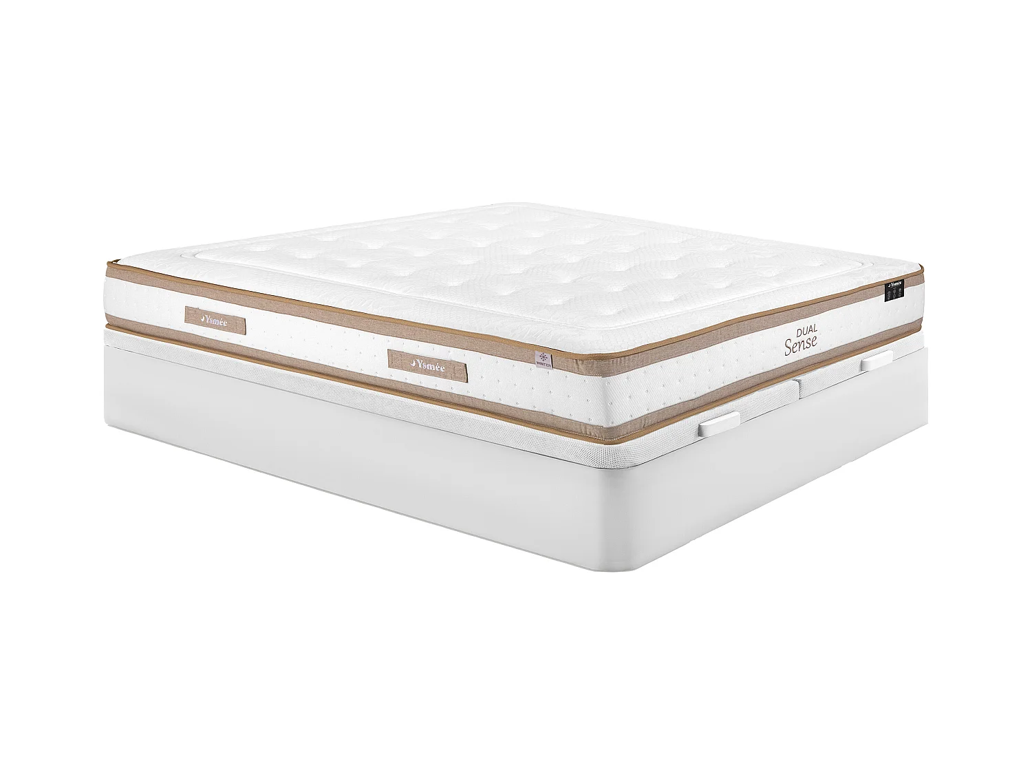 Sängset 180 x 200 cm förvaringssäng vit + hybridmadrass med 7-zons pocketfjädrar och minnesform tjocklek 28 cm - MEYANI från YSMÉE