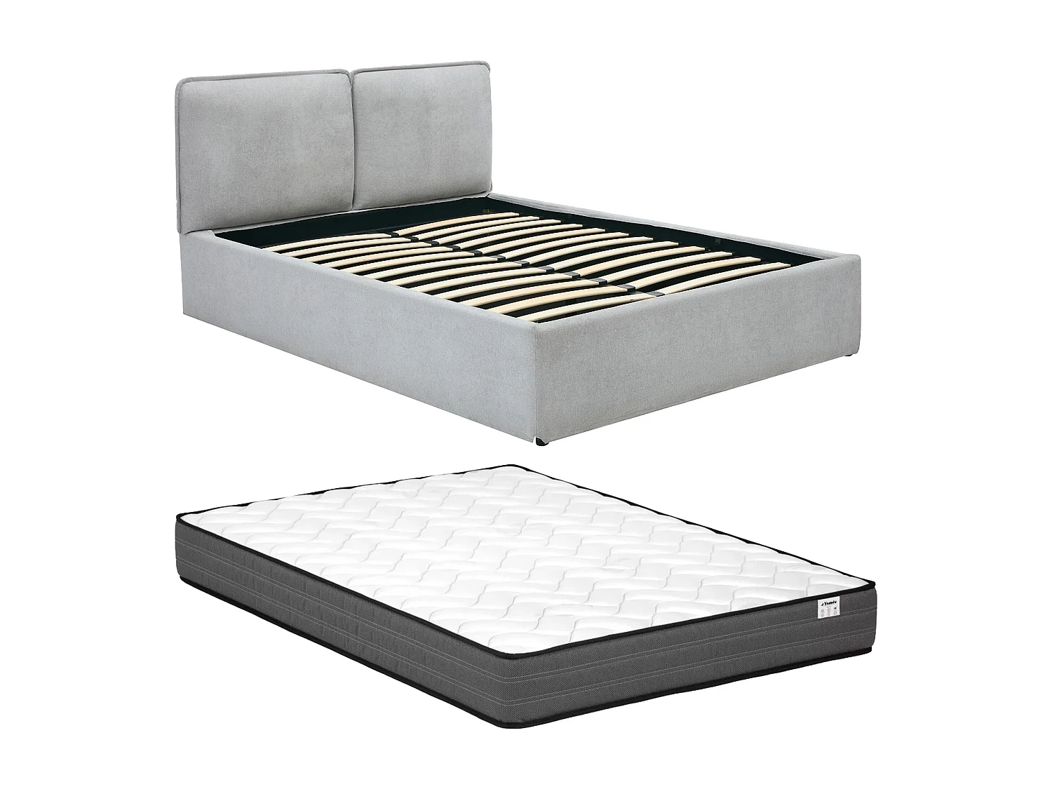 Lit coffre déhoussable 160 x 200 cm - Tissu - Gris clair + Matelas - TENESE