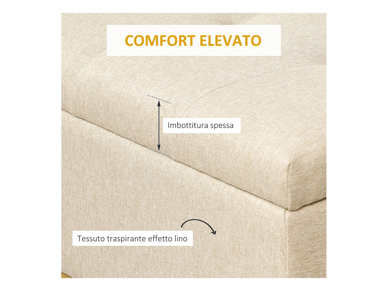 Panca con contenitore trapuntata 110x44x48cm beige