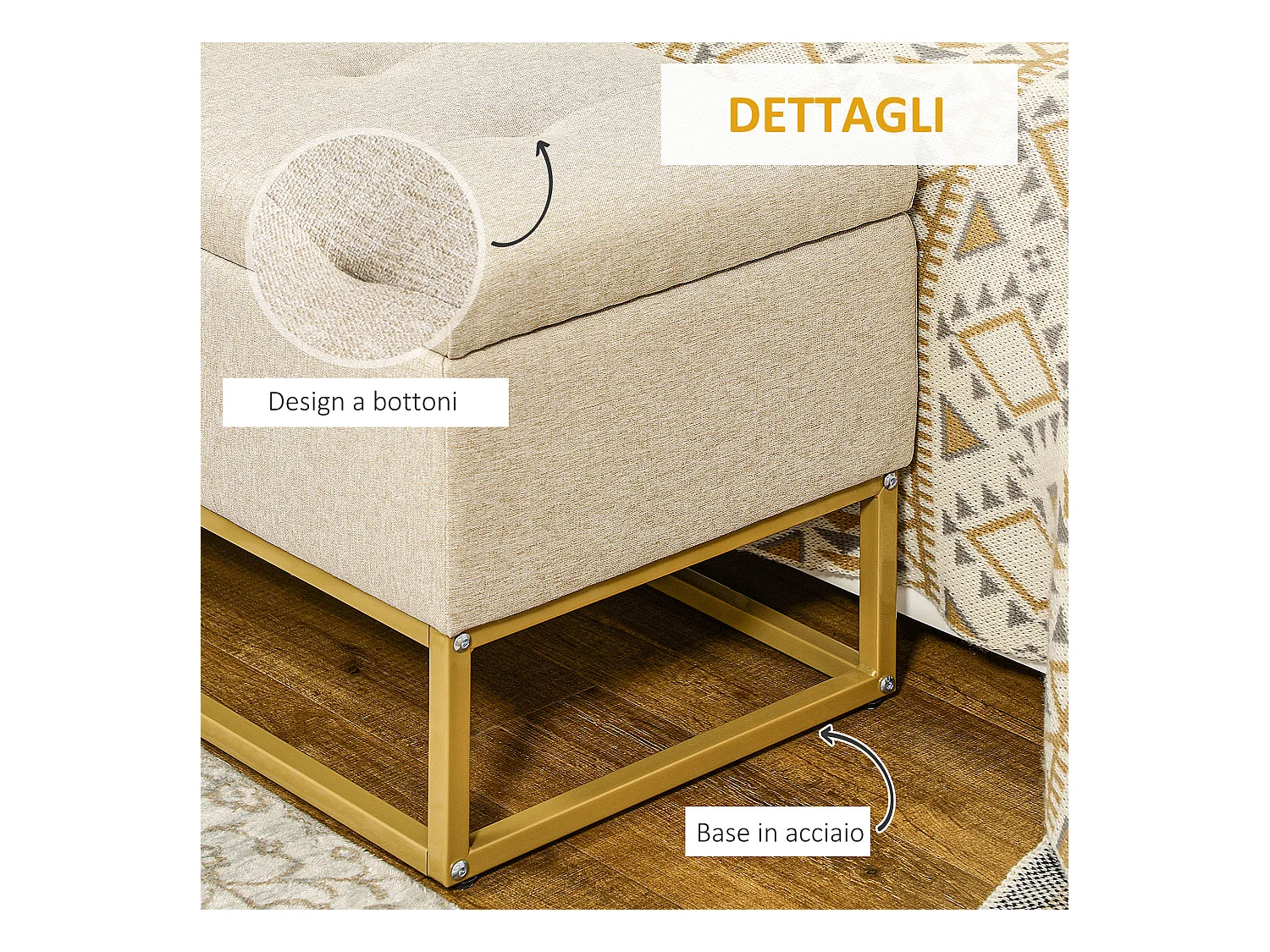 Panca con contenitore trapuntata 110x44x48cm beige