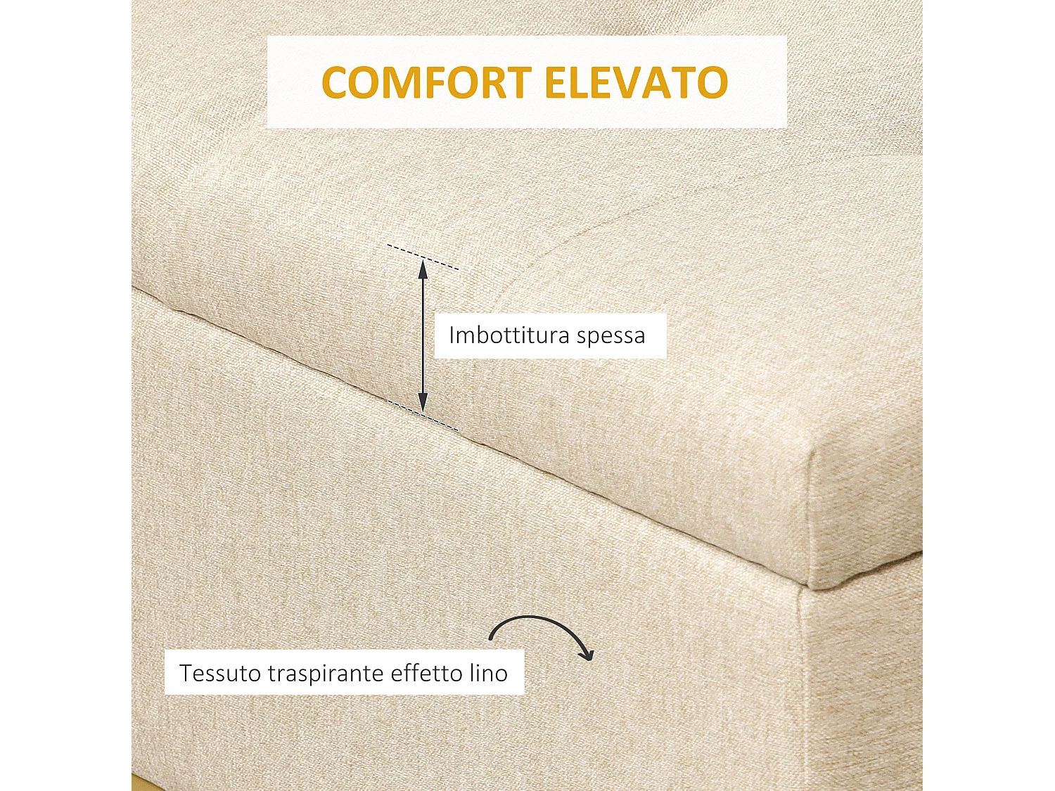 Panca con contenitore trapuntata 110x44x48cm beige