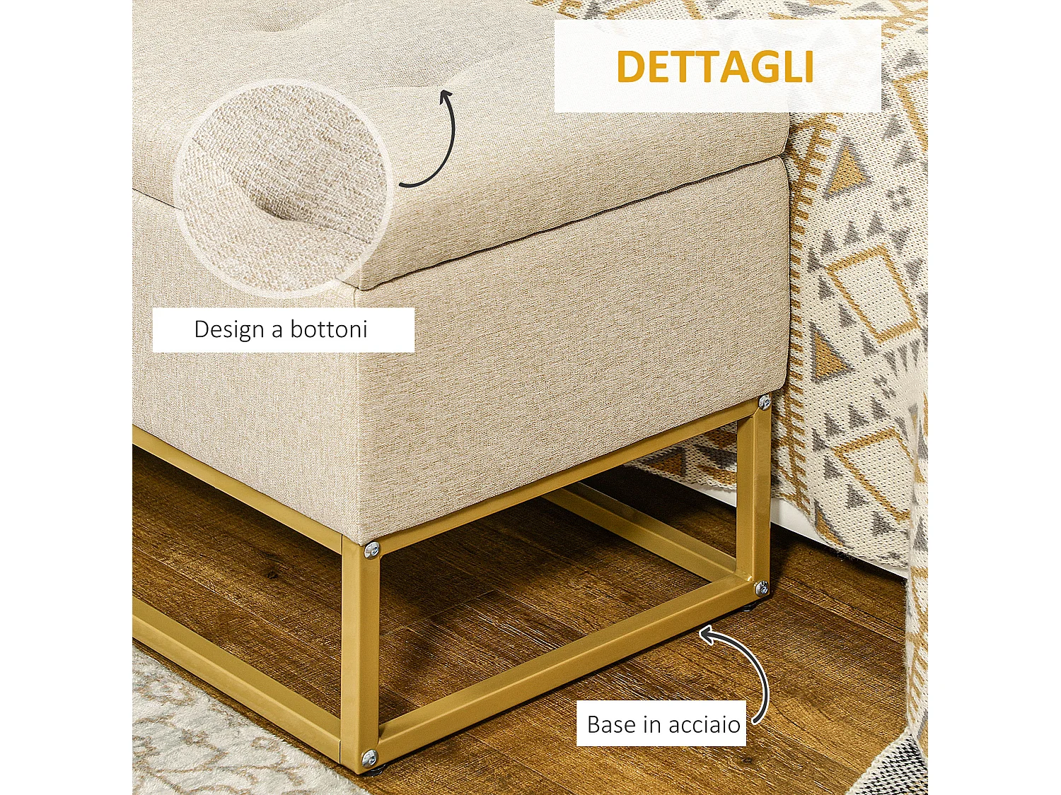 Panca con contenitore trapuntata 110x44x48cm beige