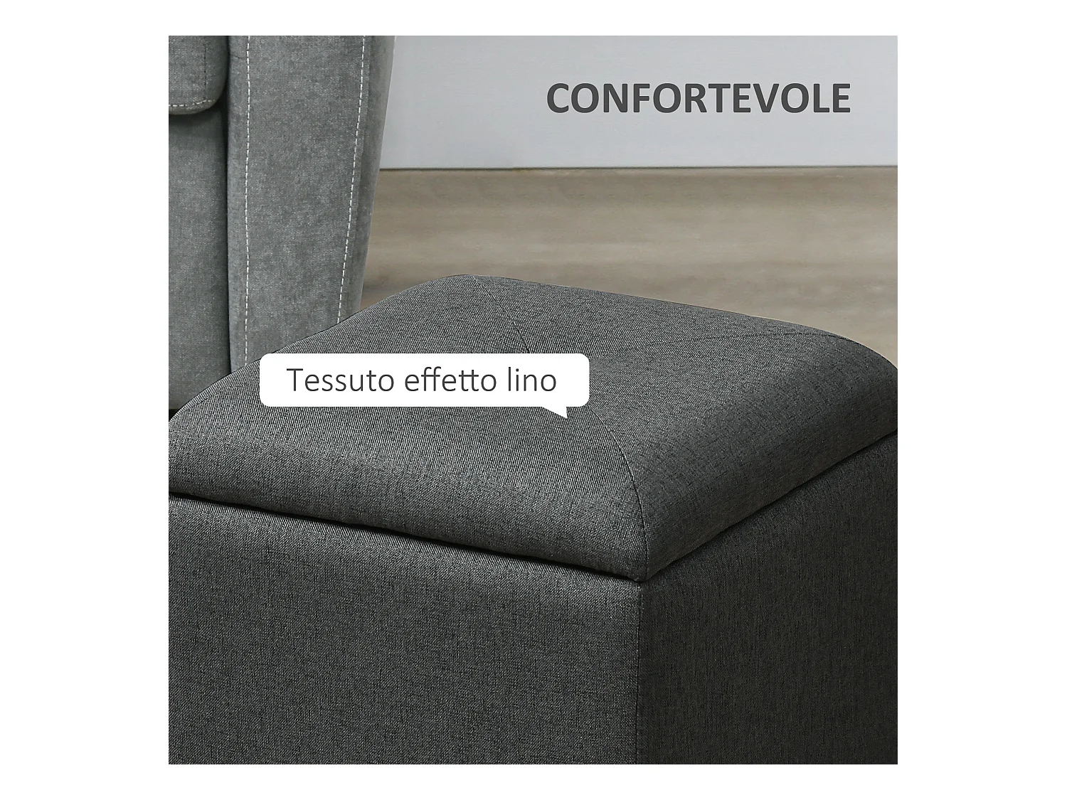 Pouf contenitore quadrato imbottito in tessuto teddy bianco grigio