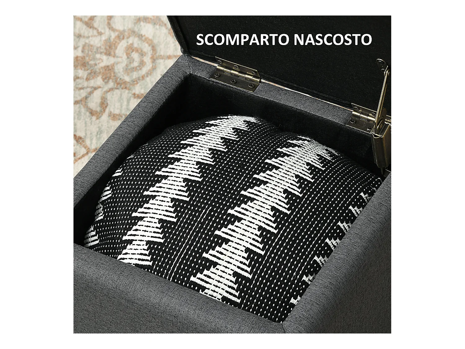 Pouf contenitore quadrato imbottito in tessuto teddy bianco grigio