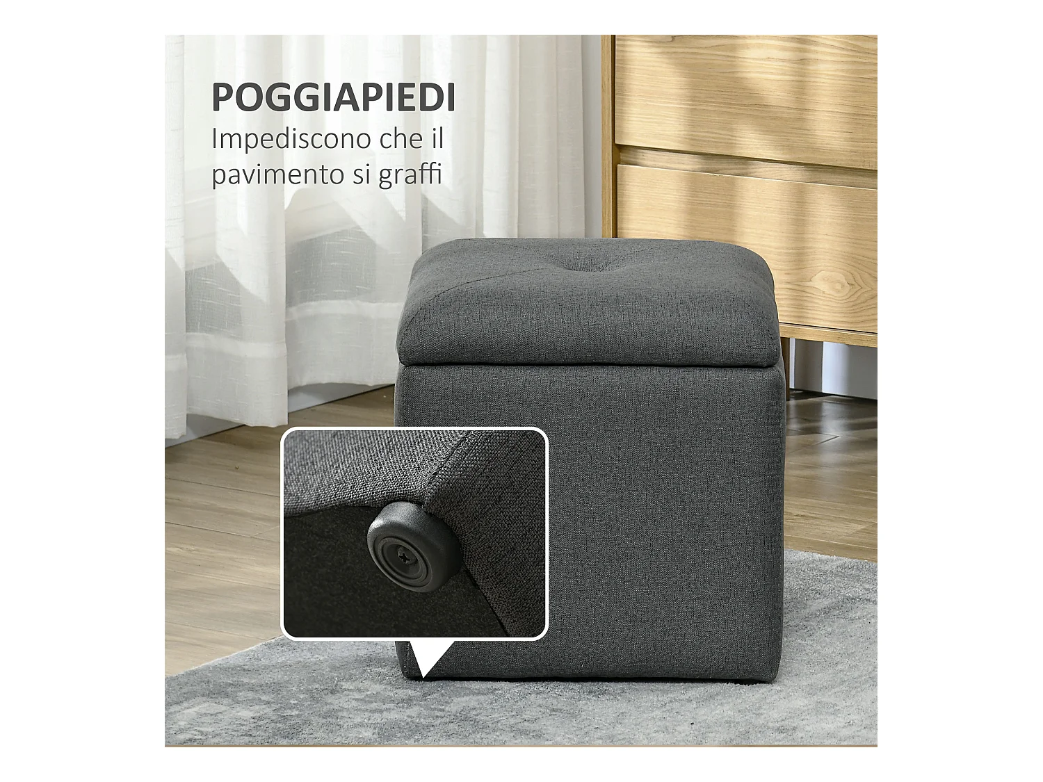 Pouf contenitore quadrato imbottito in tessuto teddy bianco grigio