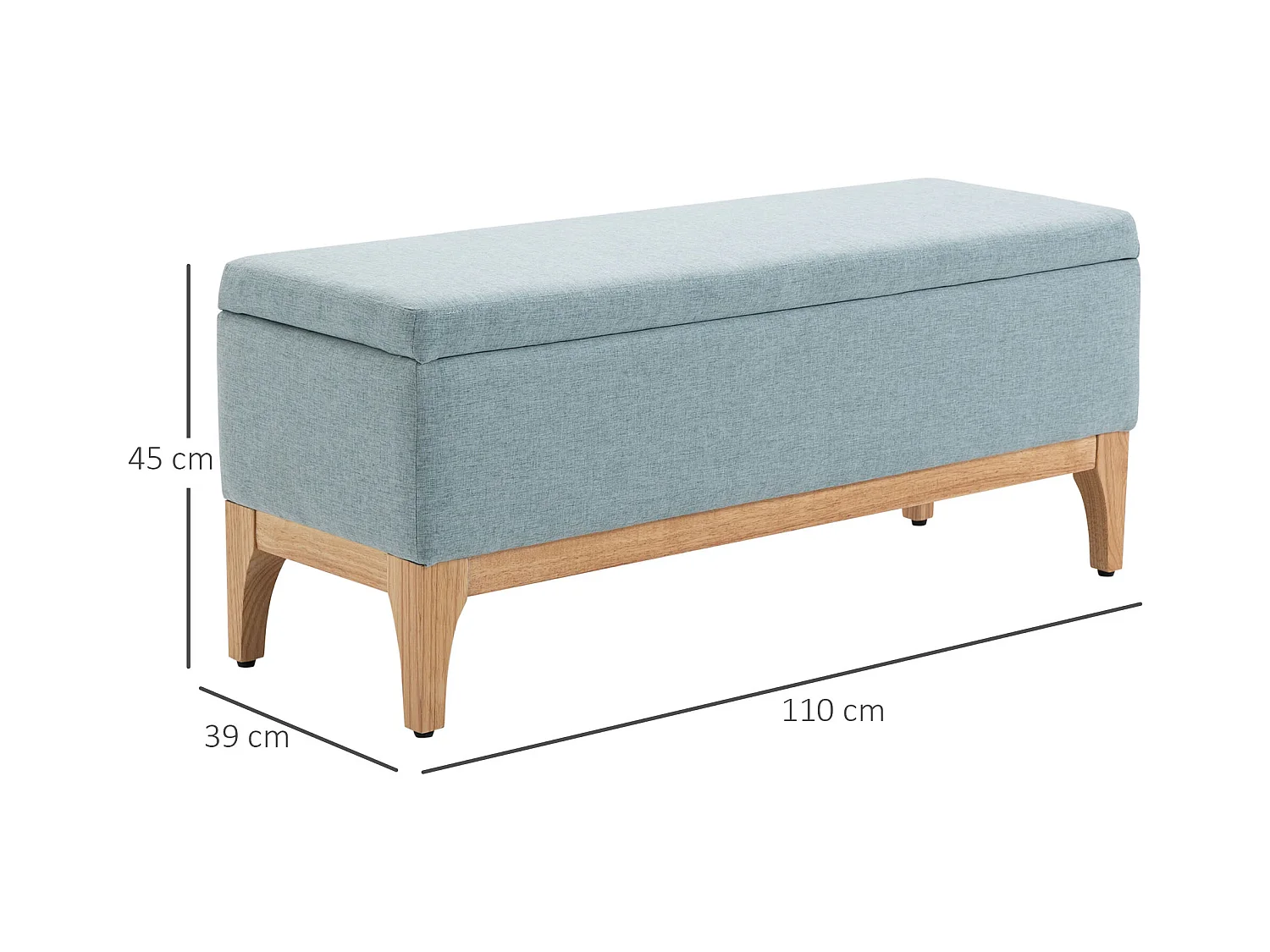 Panca imbottita contenitore in tessuto 110x39x45acm azzurro