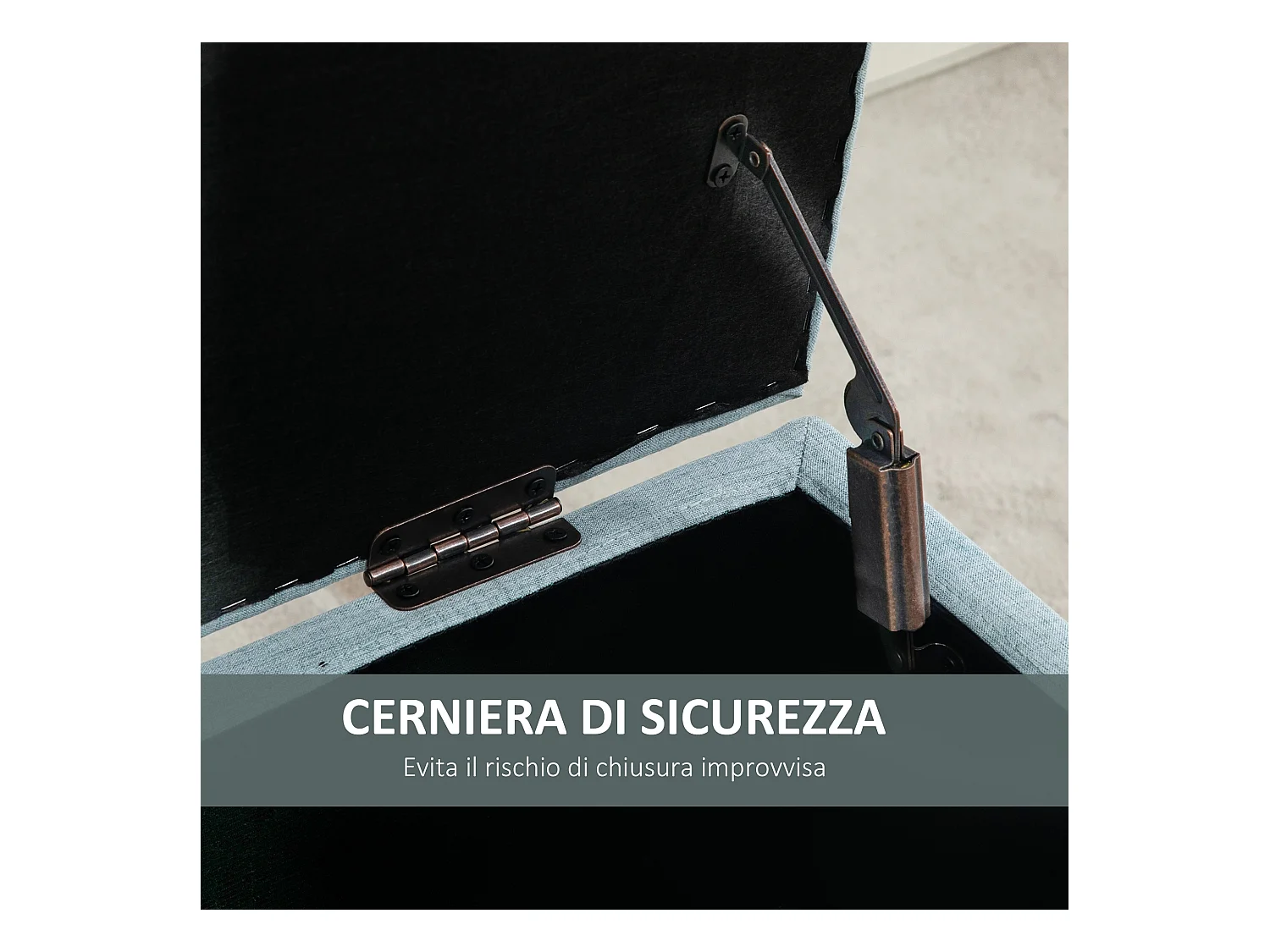 Panca imbottita contenitore in tessuto 110x39x45acm azzurro