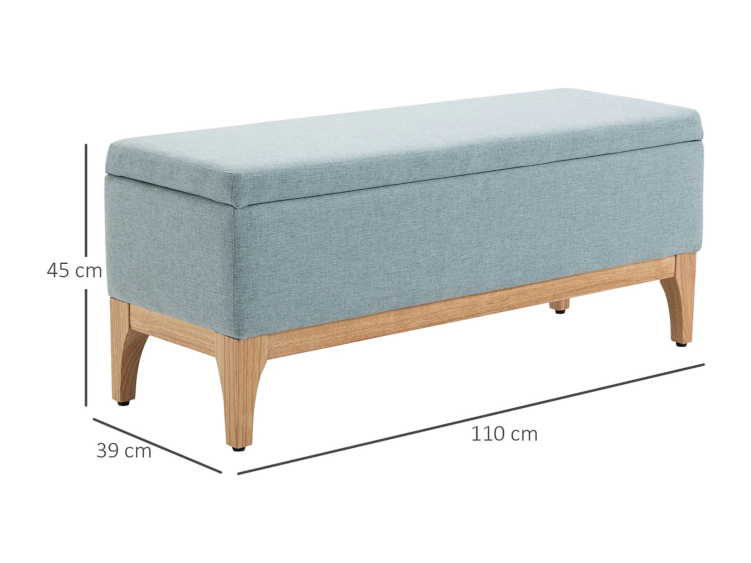 Panca imbottita contenitore in tessuto 110x39x45acm azzurro