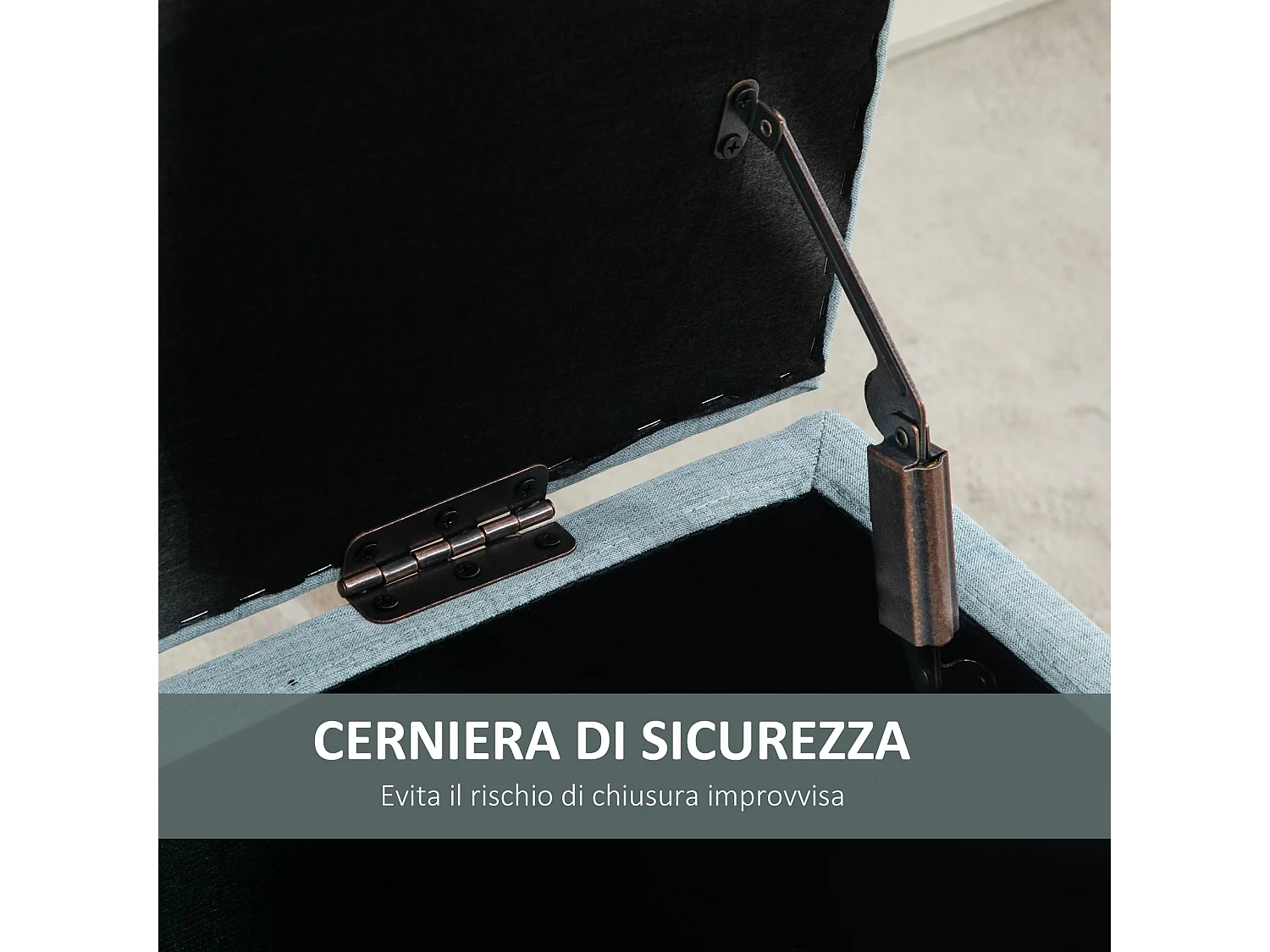 Panca imbottita contenitore in tessuto 110x39x45acm azzurro