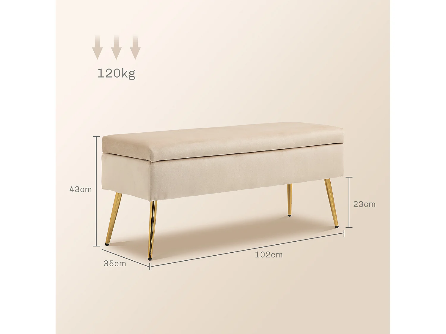 Panca Fondoletto imbottita da 30.5l in tessuto effetto velluto beige