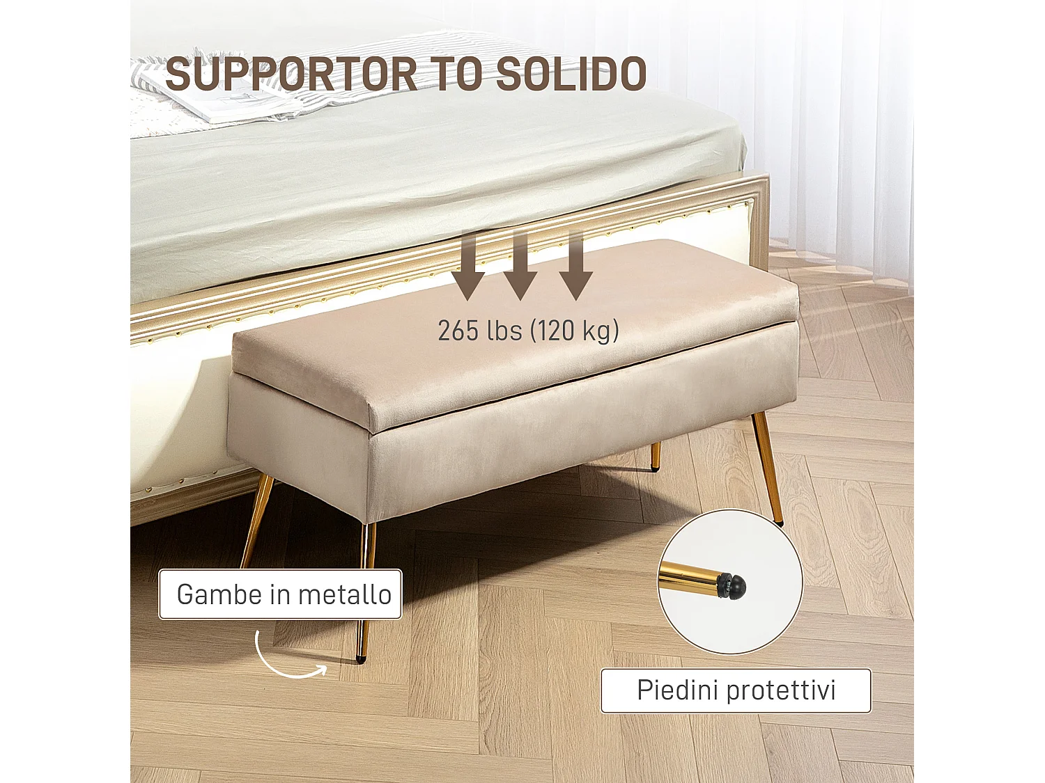 Panca Fondoletto imbottita da 30.5l in tessuto effetto velluto beige