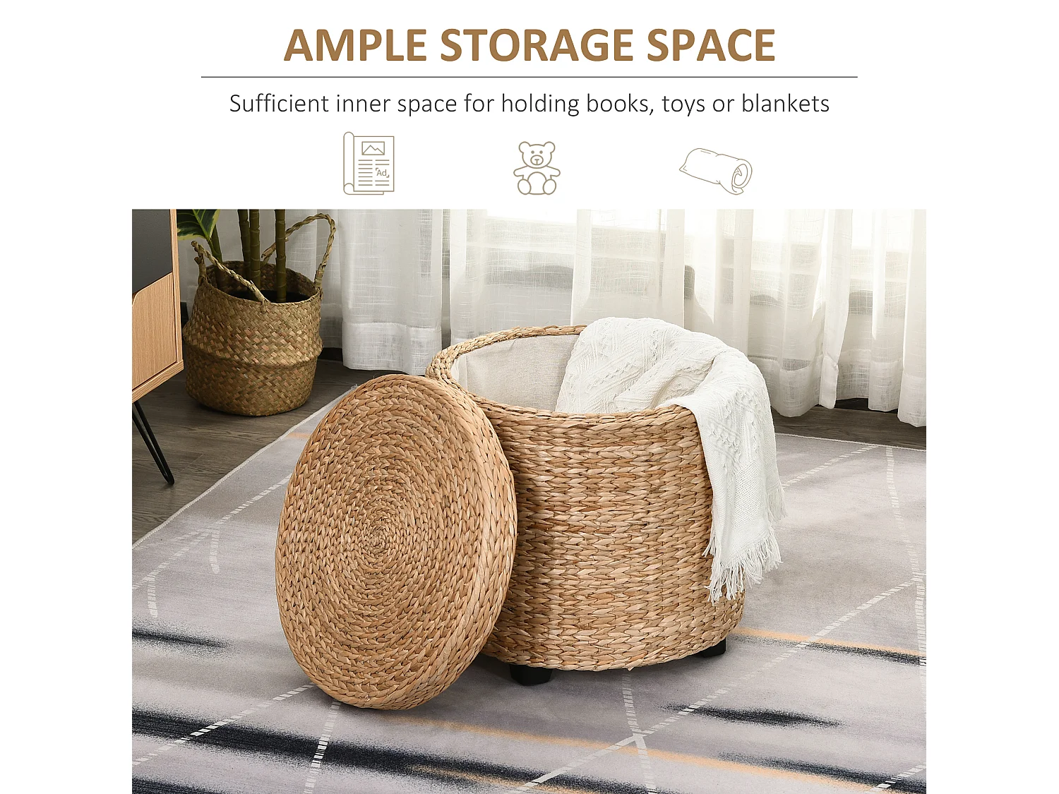 Pouf contenitore in stile boho con rivestimento naturale