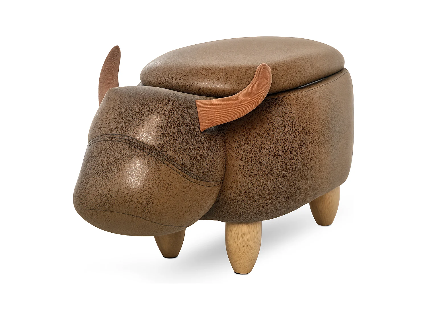 Pouf contenitore imbottito forma di bufalo 62x35x36cm marrone