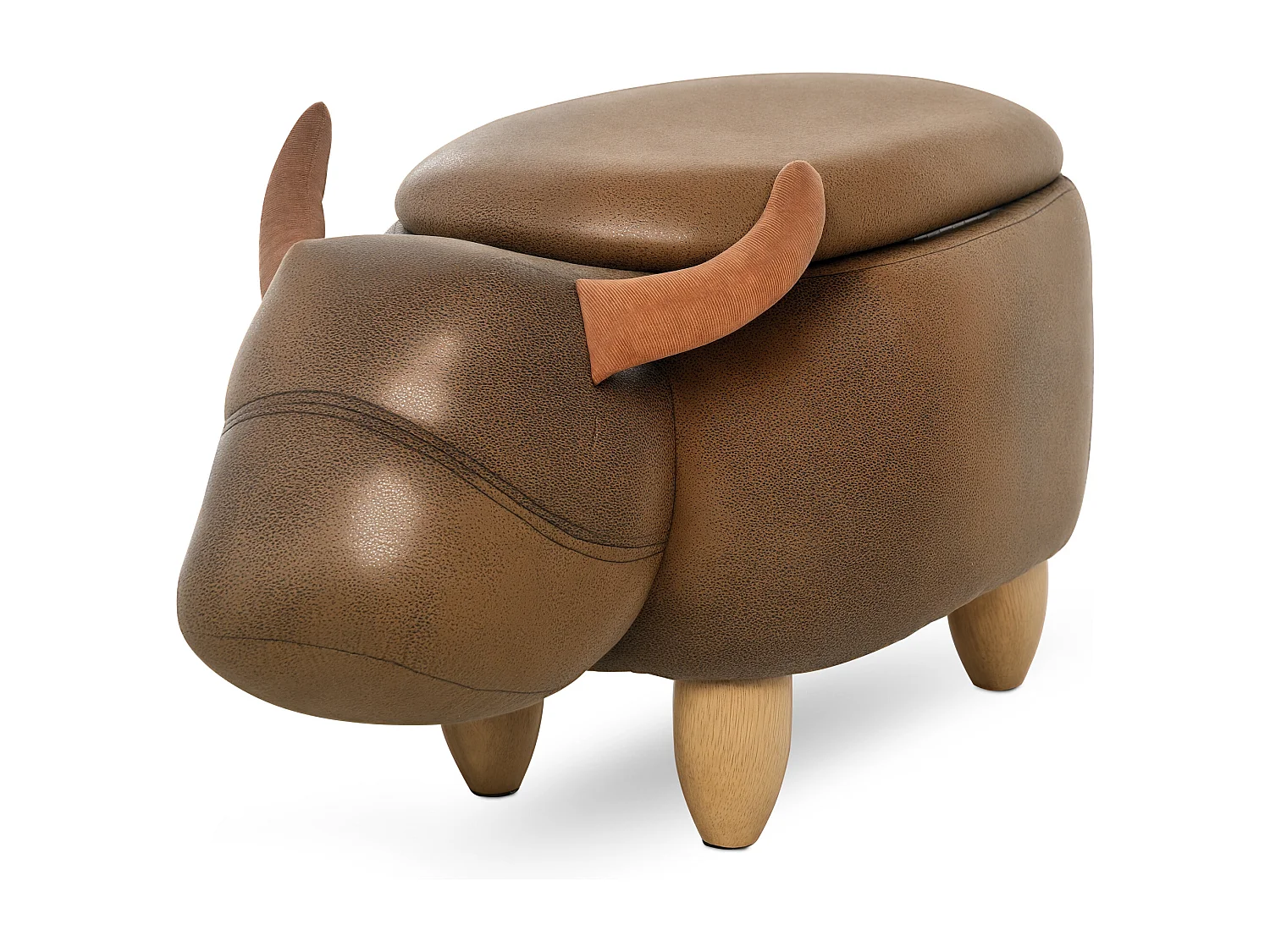 Pouf contenitore imbottito forma di bufalo 62x35x36cm marrone
