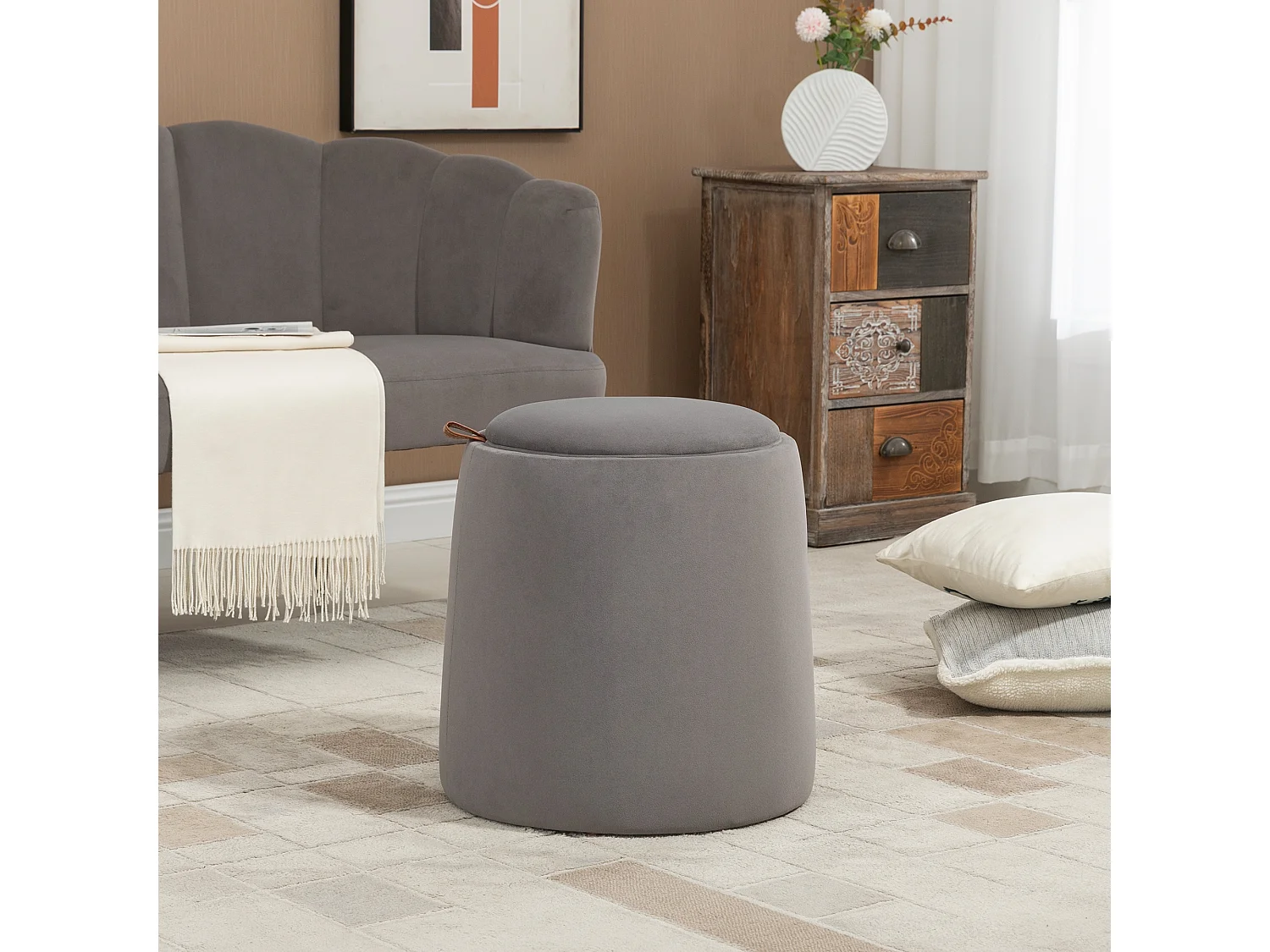 Pouf contenitore 2 in 1 convertibile in tavolino da caffè