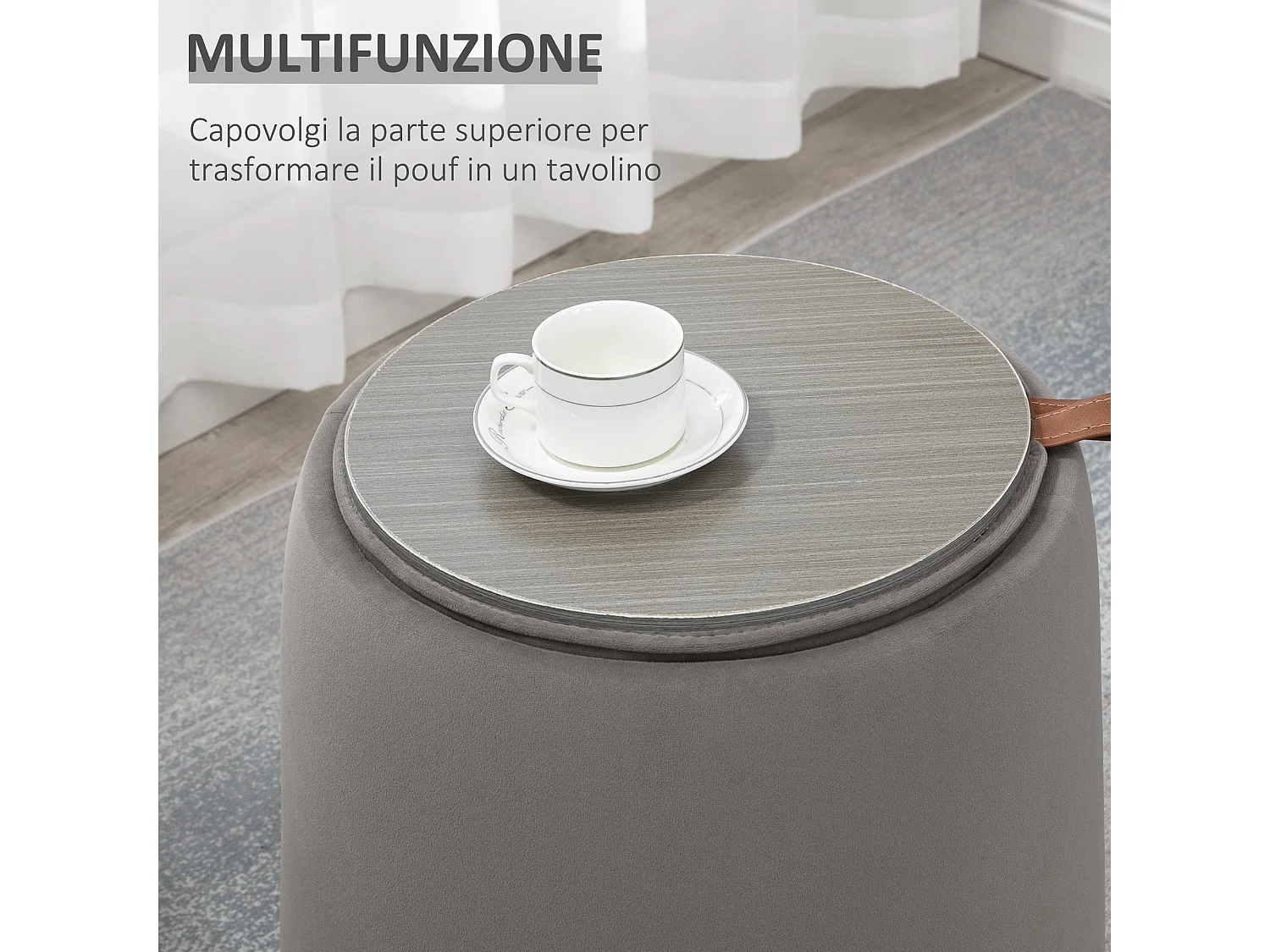 Pouf contenitore 2 in 1 convertibile in tavolino da caffè