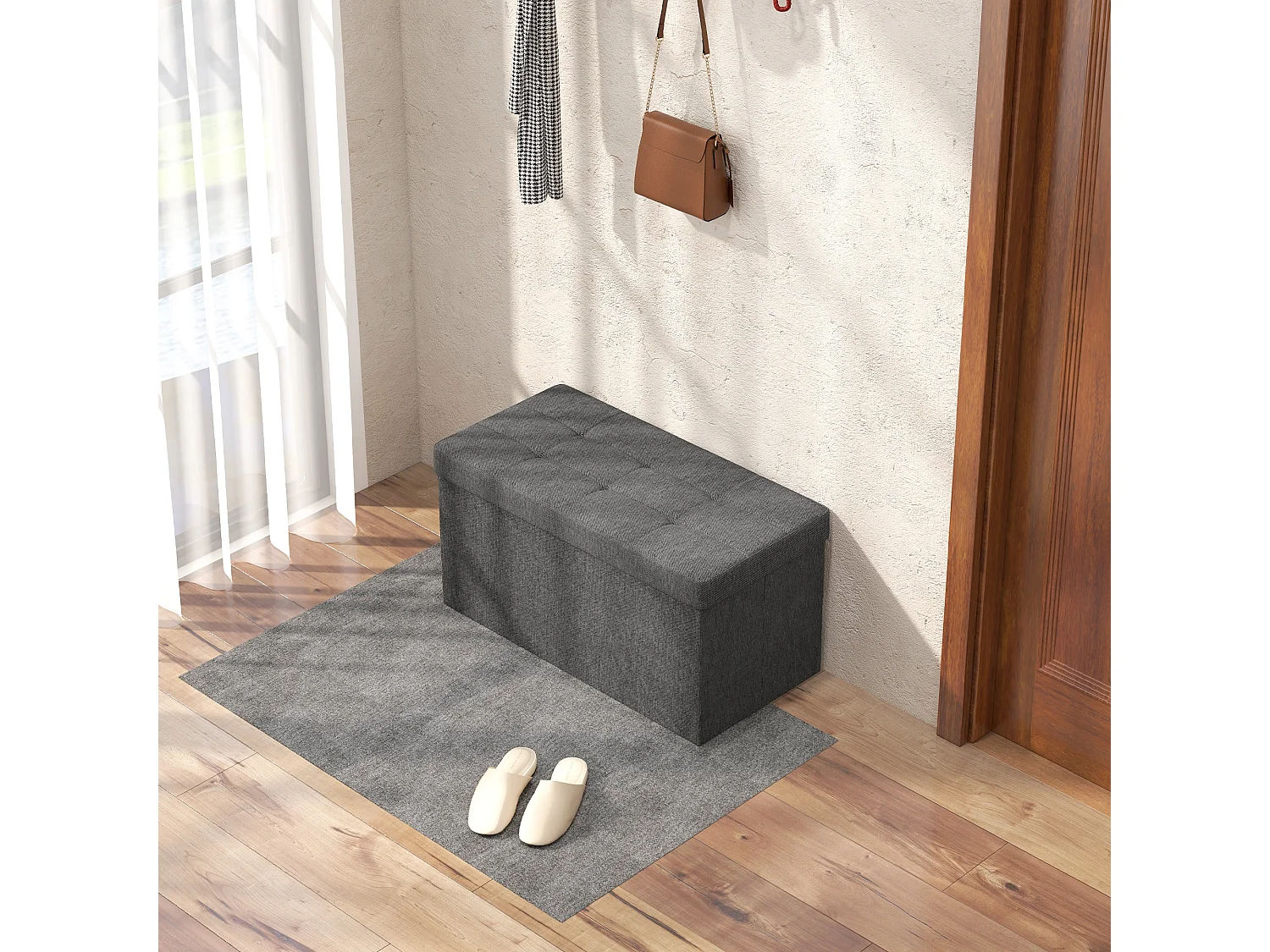 Panca contenitore pieghevole 84L in tessuto grigio scuro