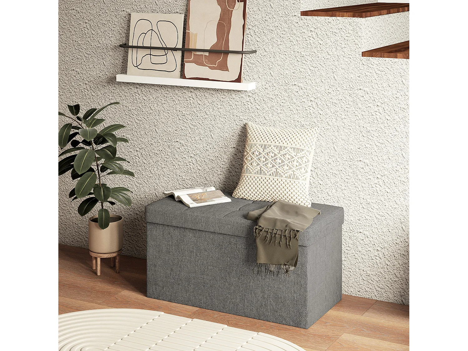 Panca contenitore pieghevole 84L in tessuto grigio scuro