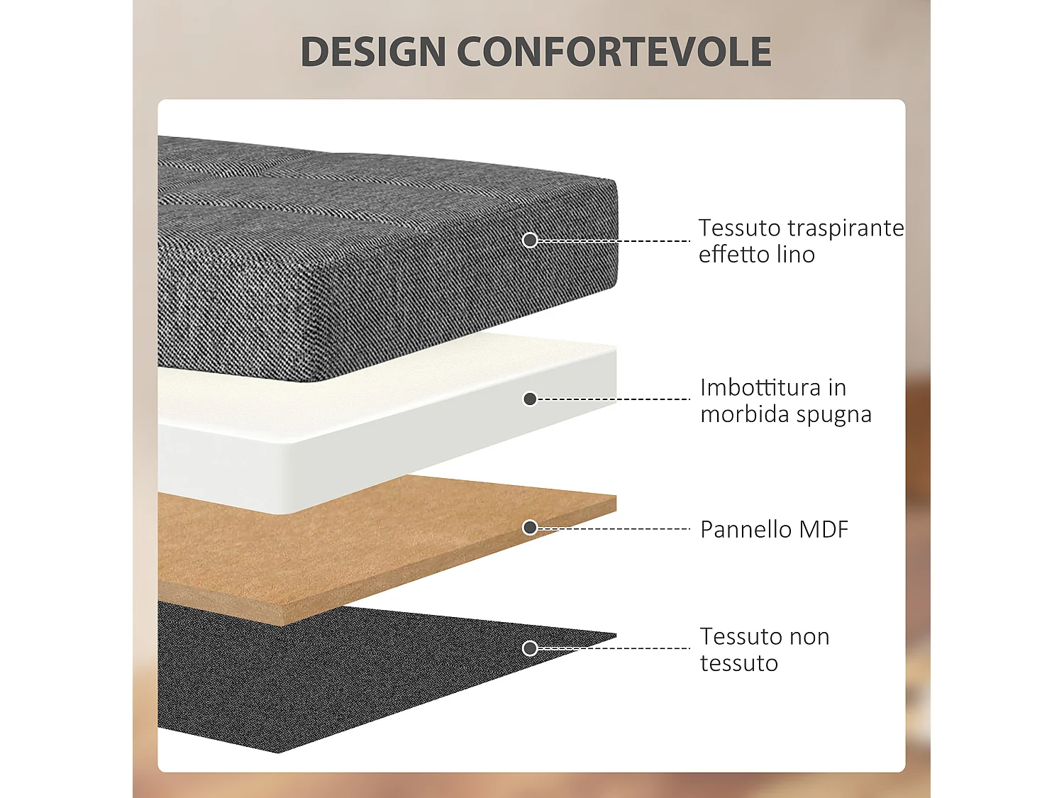 Panca contenitore pieghevole 84L in tessuto grigio scuro