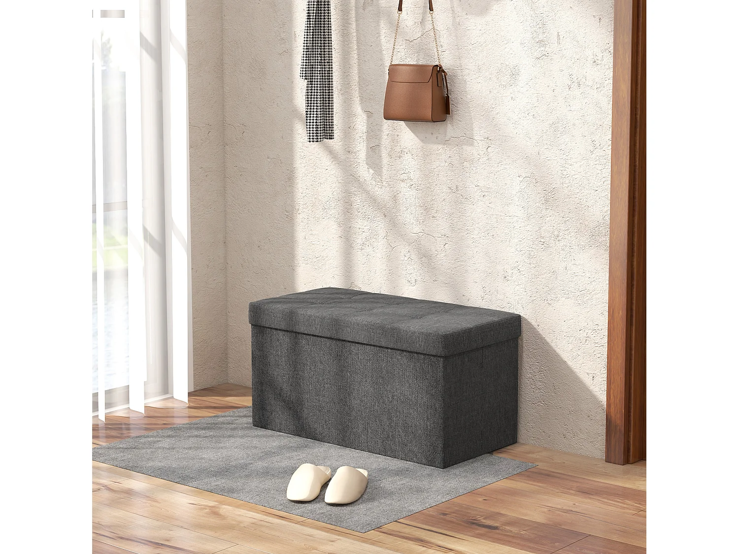 Panca contenitore pieghevole 84L in tessuto grigio scuro