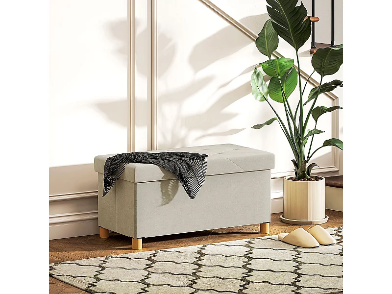 Panca contenitore pieghevole 67L in tessuto vellutato crema