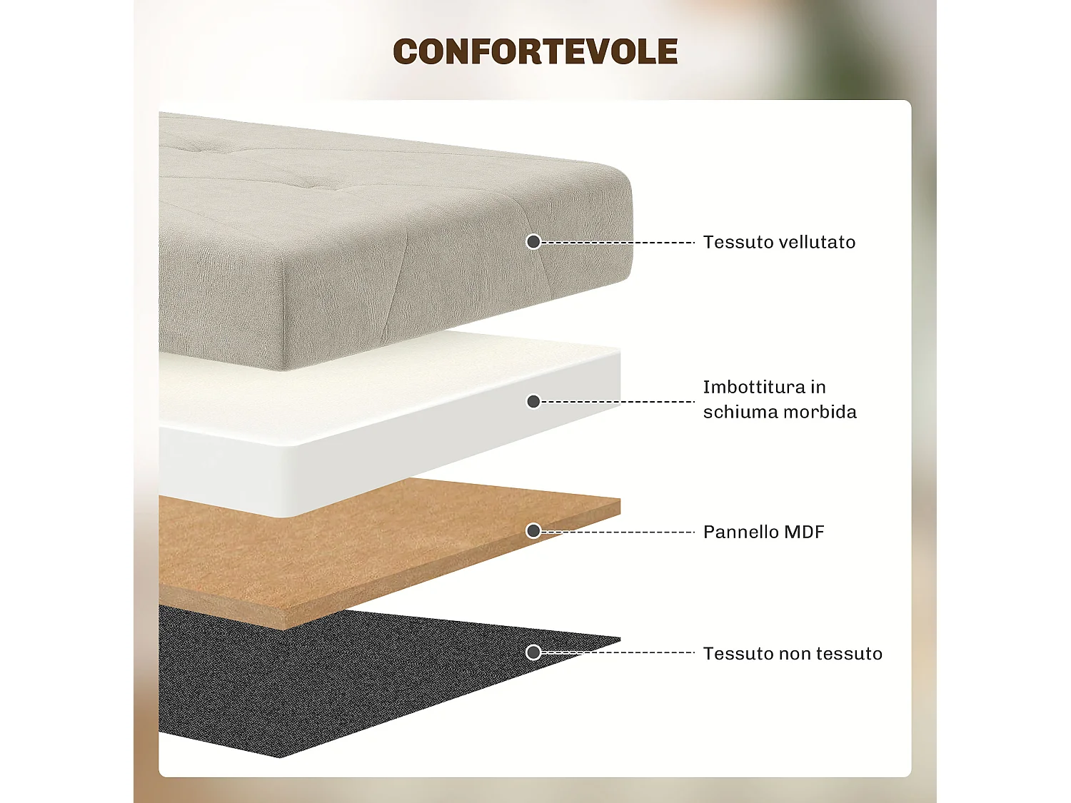 Panca contenitore pieghevole 67L in tessuto vellutato crema