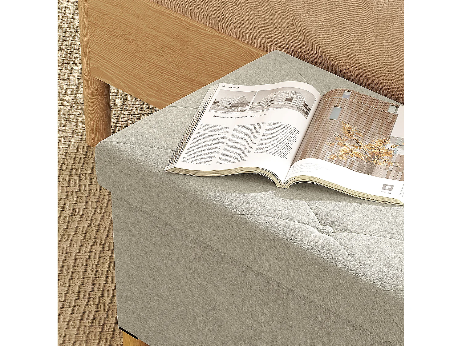 Panca contenitore pieghevole 67L in tessuto vellutato crema