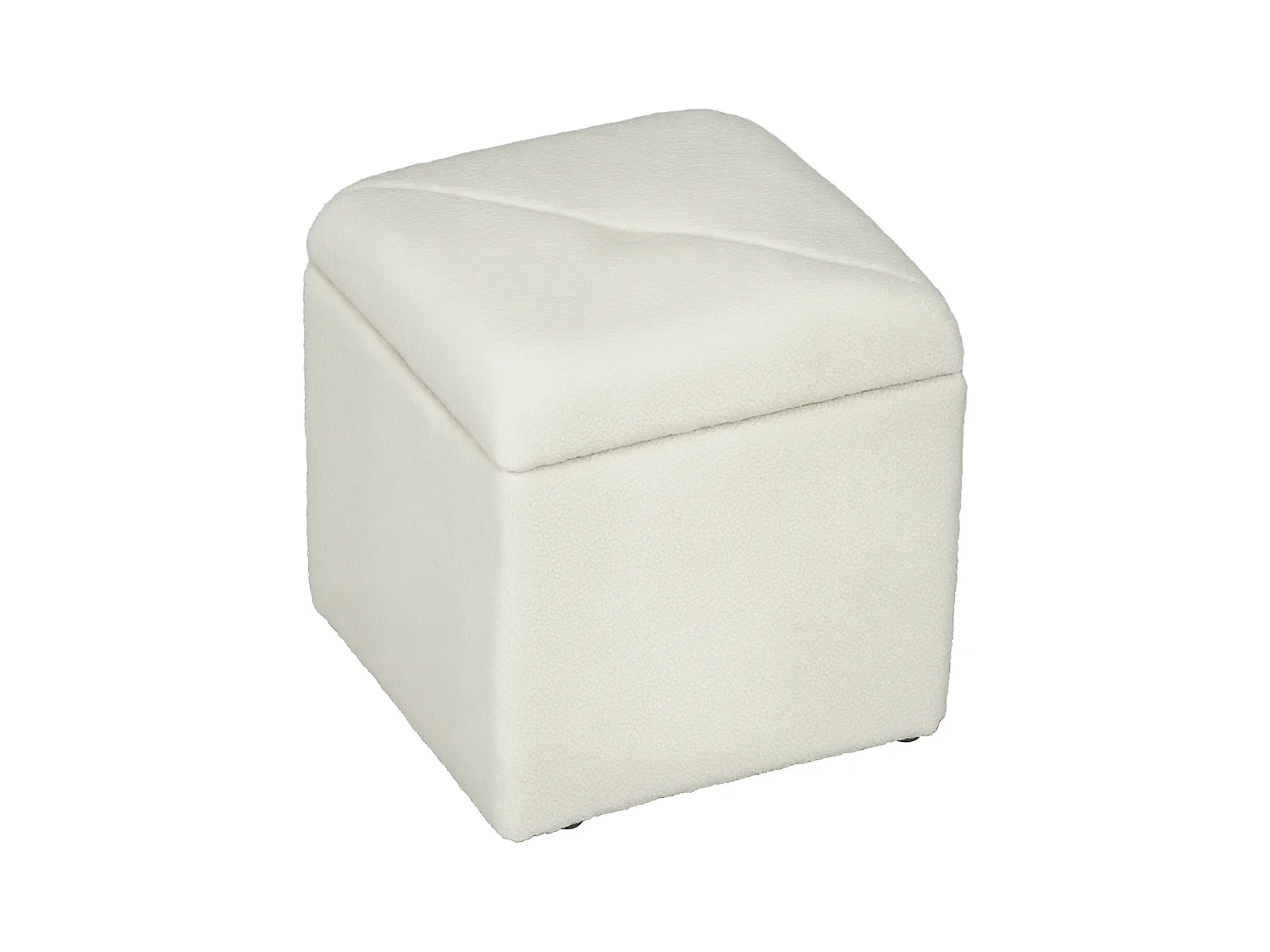 Pouf contenitore quadrato imbottito in tessuto teddy bianco crema