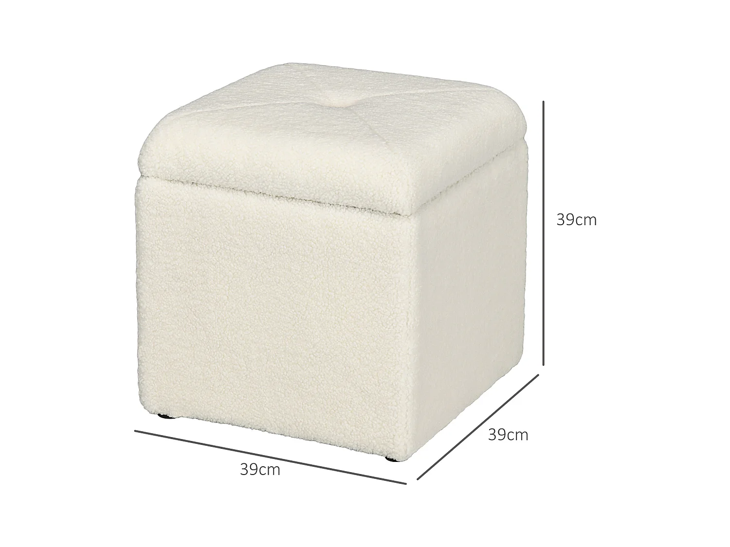 Pouf contenitore quadrato imbottito in tessuto teddy bianco crema