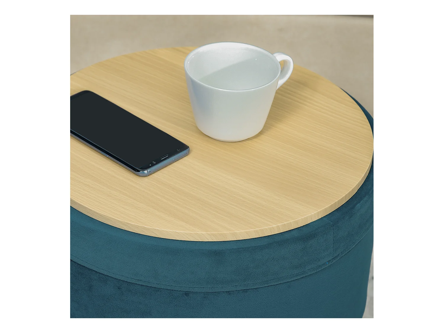 Pouf contenitore 2 in 1 sgabello o tavolino in legno e velluto verde