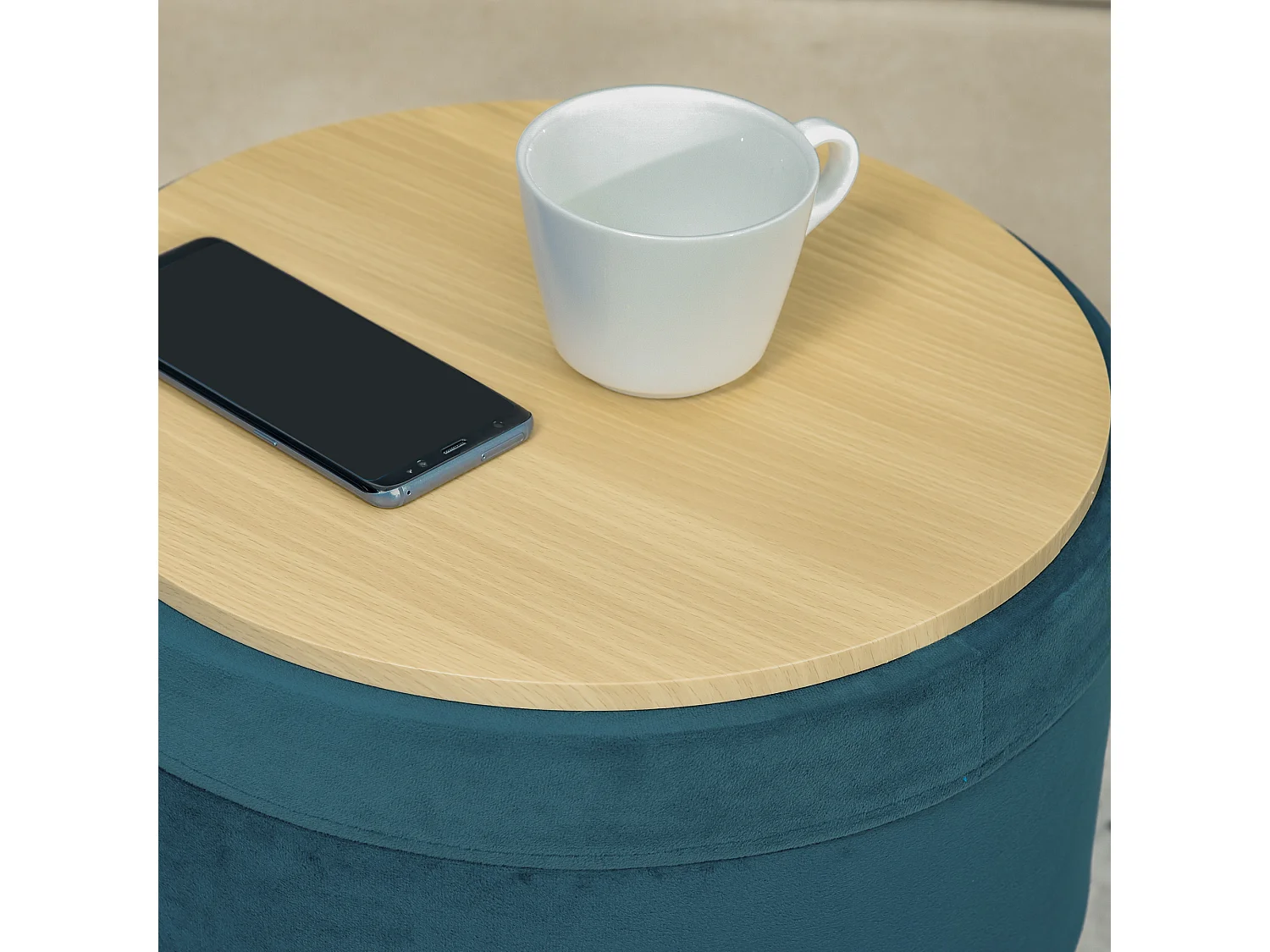 Pouf contenitore 2 in 1 sgabello o tavolino in legno e velluto verde