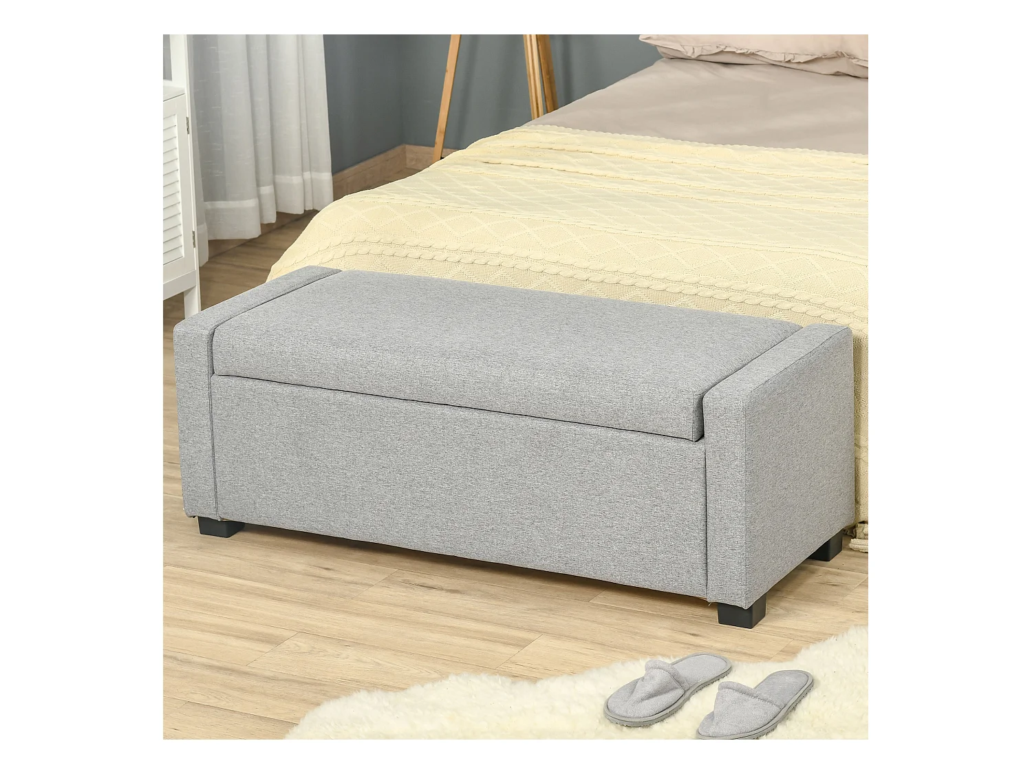 Panca fondoletto contenitore in tessuto grigio 120x50x44cm