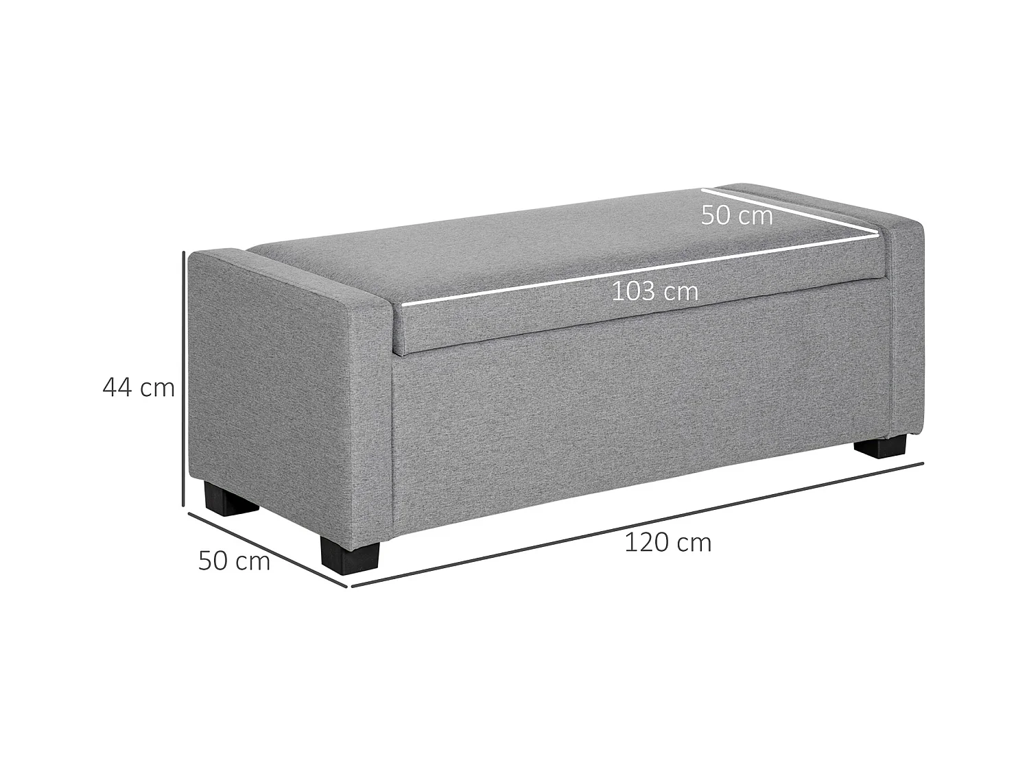 Panca fondoletto contenitore in tessuto grigio 120x50x44cm