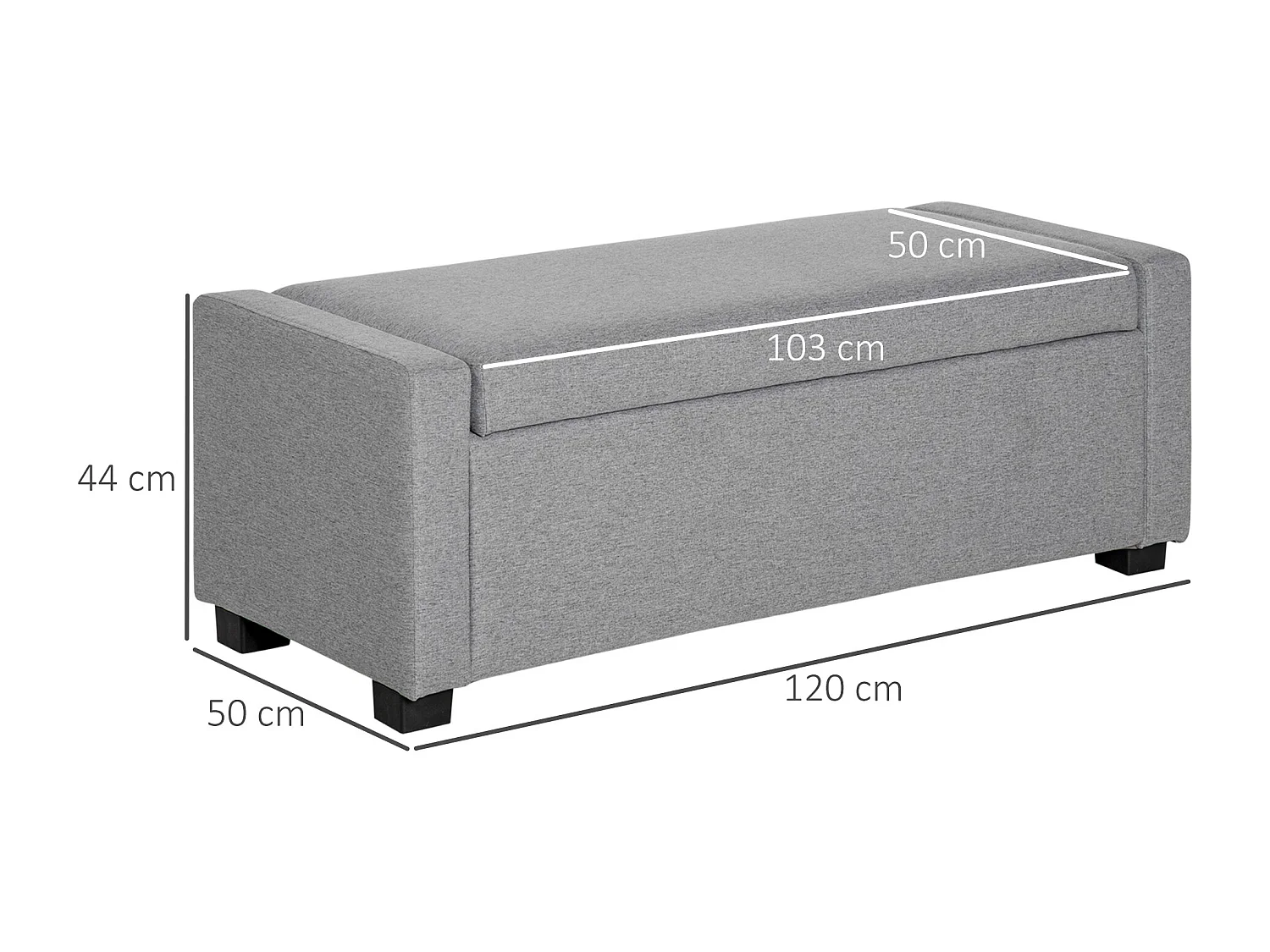 Panca fondoletto contenitore in tessuto grigio 120x50x44cm