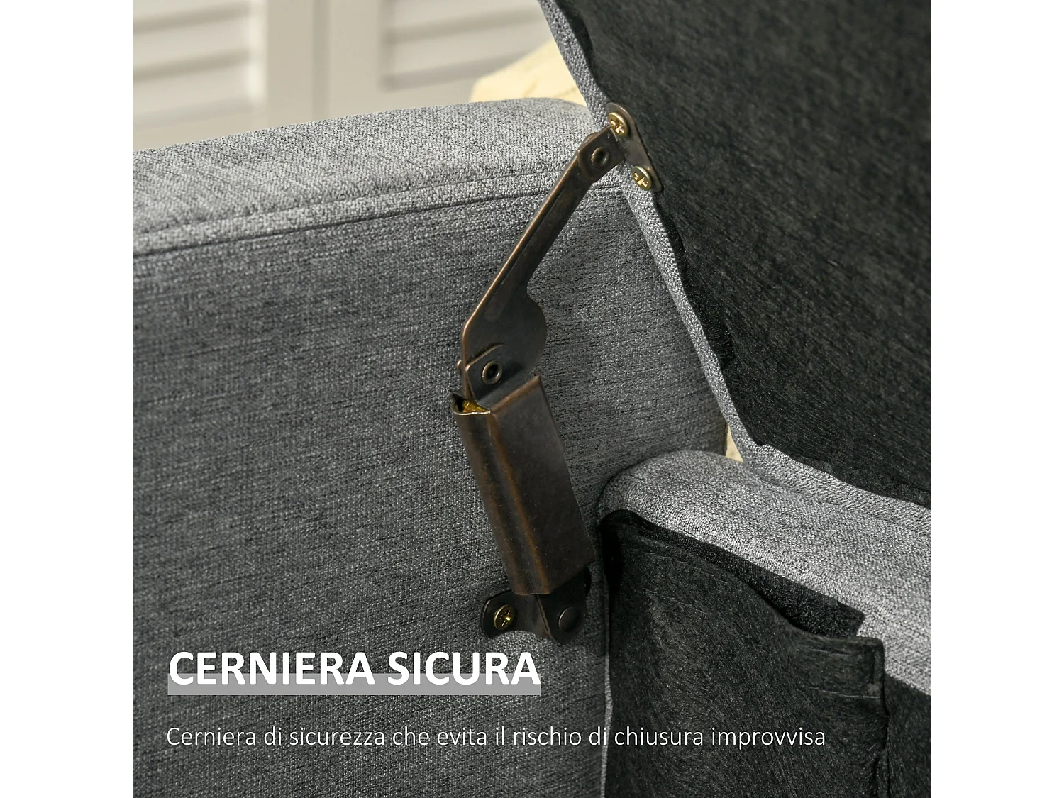 Panca fondoletto contenitore in tessuto grigio 120x50x44cm