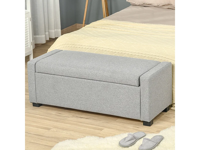 Panca fondoletto contenitore in tessuto grigio 120x50x44cm