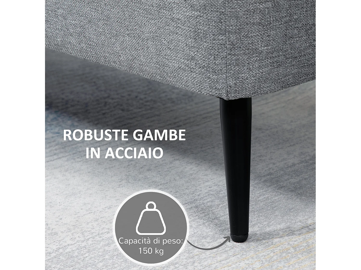 Panca contenitore in tessuto effetto velluto grigia