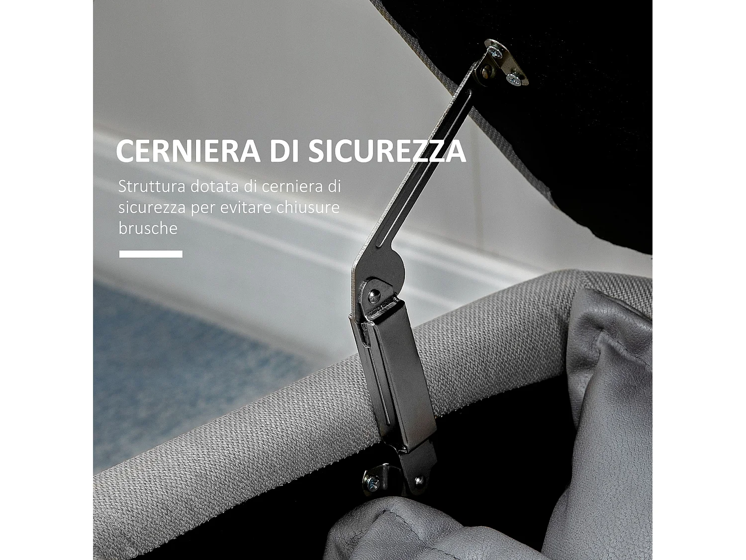 Panca contenitore in tessuto effetto velluto grigia