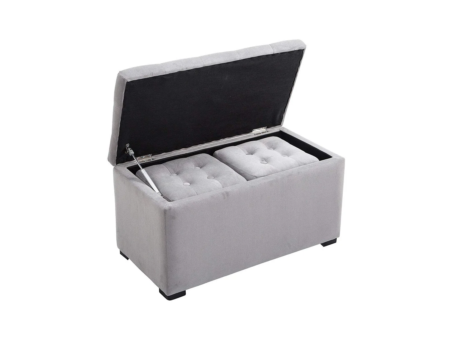 Set 3 pezzi pouf contenitore con 2 sgabelli in simil velluto grigio