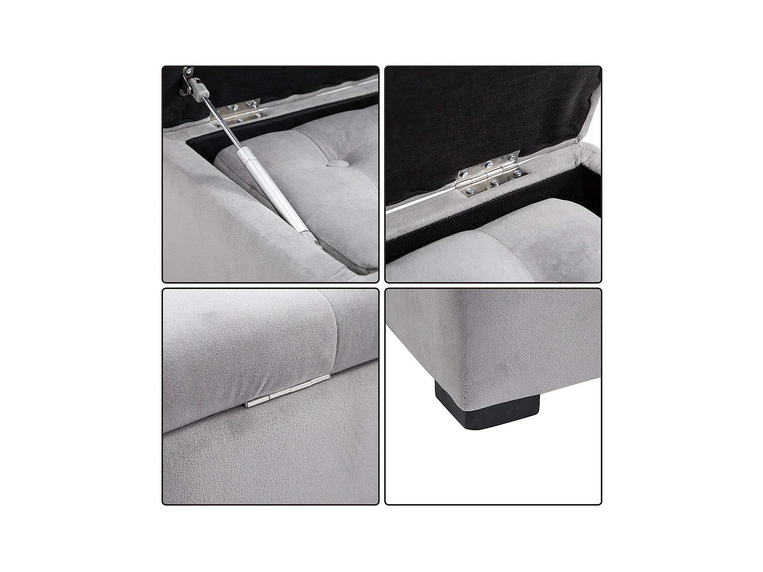 Set 3 pezzi pouf contenitore con 2 sgabelli in simil velluto grigio