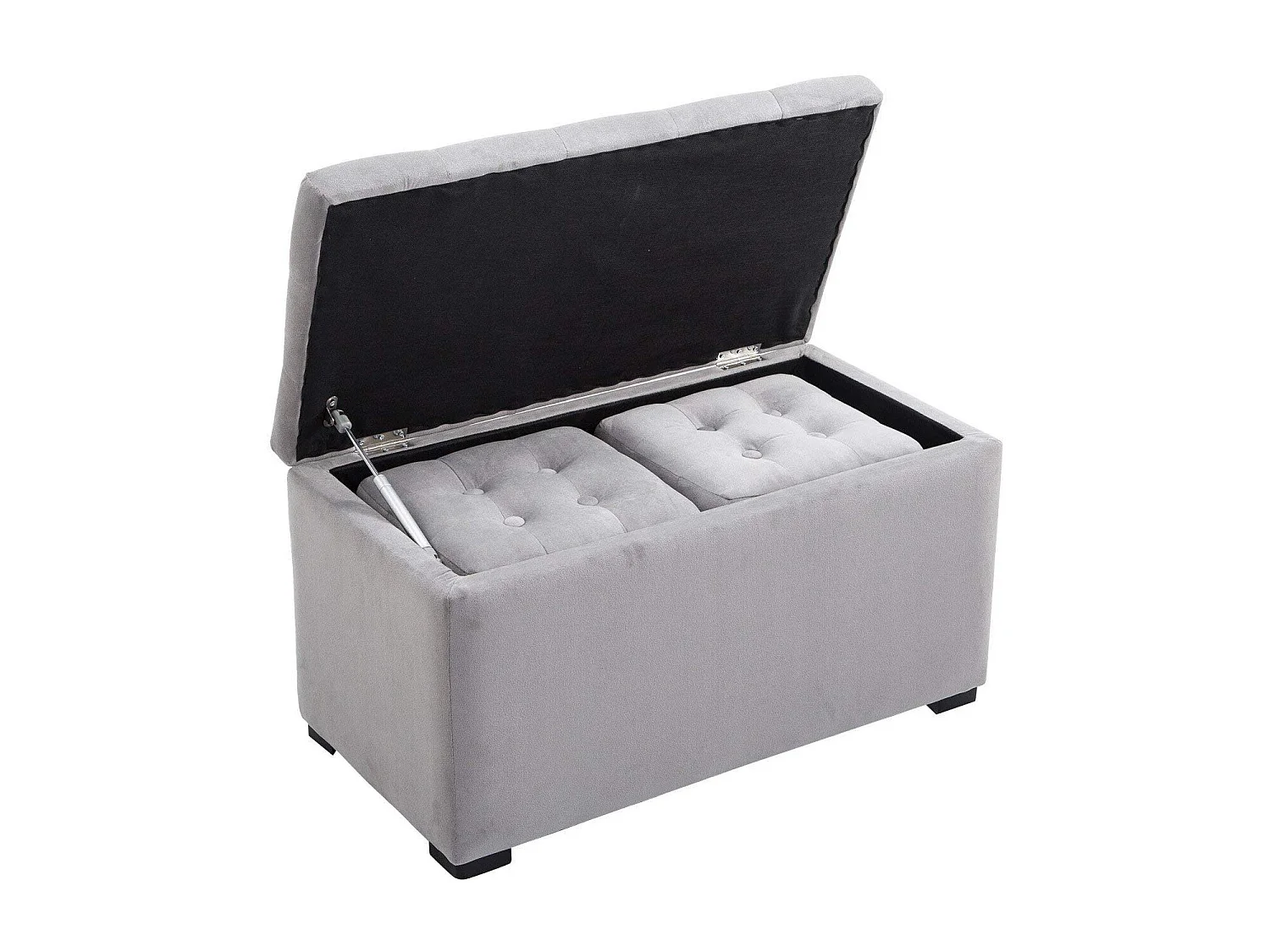 Set 3 pezzi pouf contenitore con 2 sgabelli in simil velluto grigio
