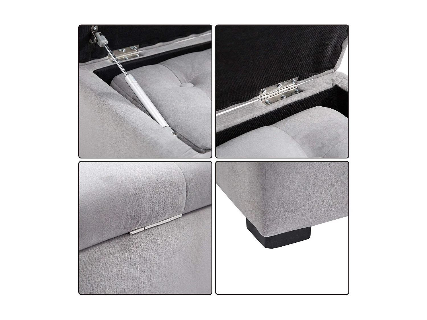 Set 3 pezzi pouf contenitore con 2 sgabelli in simil velluto grigio