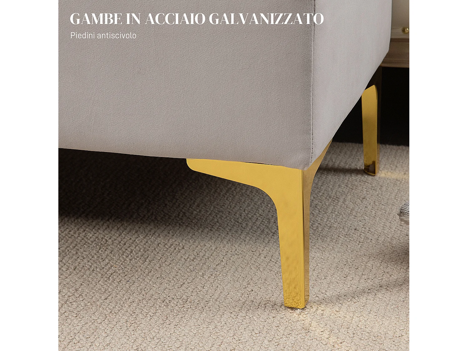 Panca contenitore fondo letto in tessuto vellutato grigio chiaro