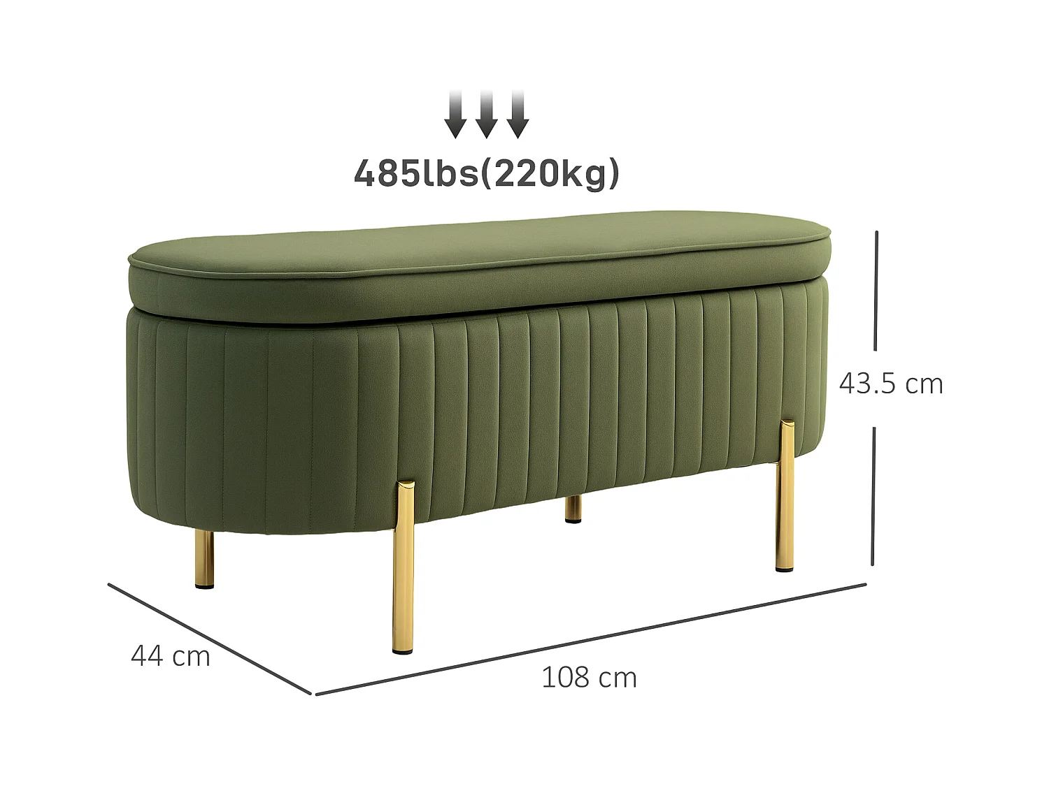 Panca contenitore ovale da 72l in tessuto effetto velluto verde